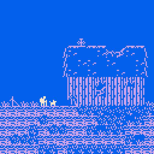 human and dog approach an old barn