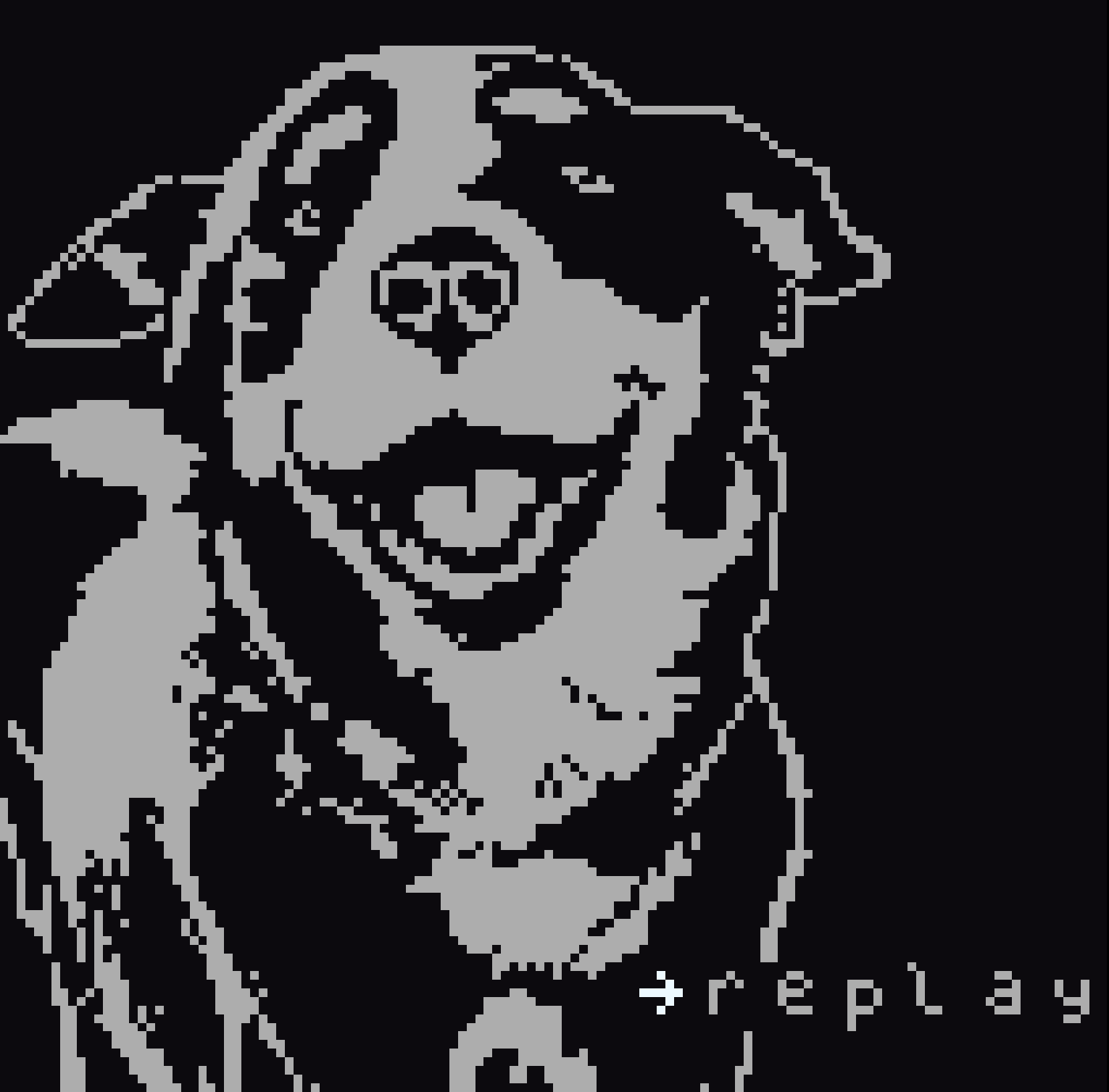pixel drawing of dog in black and grey
