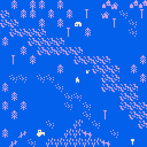 top down map view of a rural area with a river winding through